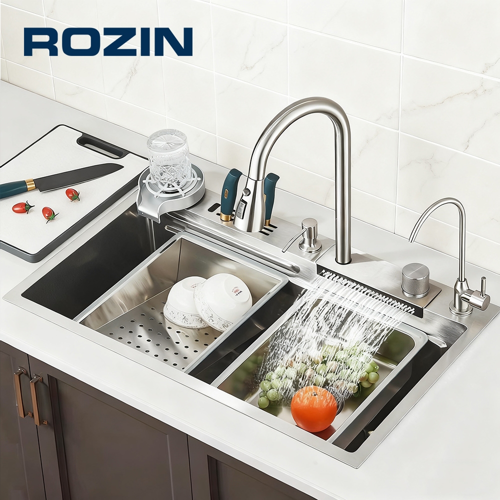 Kit Cuba Cascata Cozinha Gourmet Aço Inox Premium Torneira Lavador Copos Completa,75*45*22cm em Oferta na Shopee