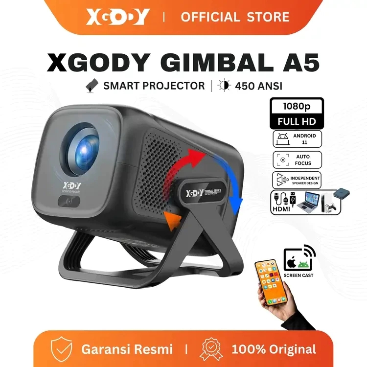 XGODY Gimbal A5 Projetor De Home Theater 450ANSI 4K Nativo 1080P Android 11 WiFi 6 Foco Automático Externo Portátil
