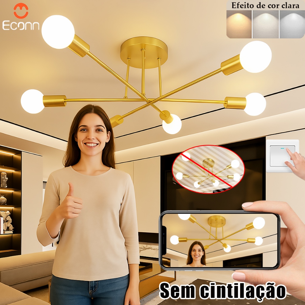 LED Lâmpada de teto LED Design moderno lustres 6 luzes Três cores de luz Adequado para o quarto sala cozinha corredor