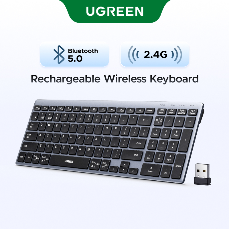 Teclado Sem Fio Recarregável UGREEN 99 Teclas Bluetooth 5.0 2.4G Design Ergonômico Conecte 3 Dispositivos Inclui Simulta