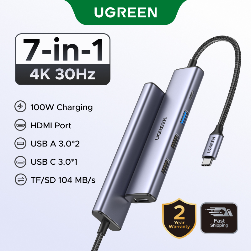 UGREEN USB C Hub 7 Em 1 Tipo Para HDMI 4K/30Hz PD 100W 5Gbps iPad Air 4/MacBook  SAMSUNG Huawei P40 Mate