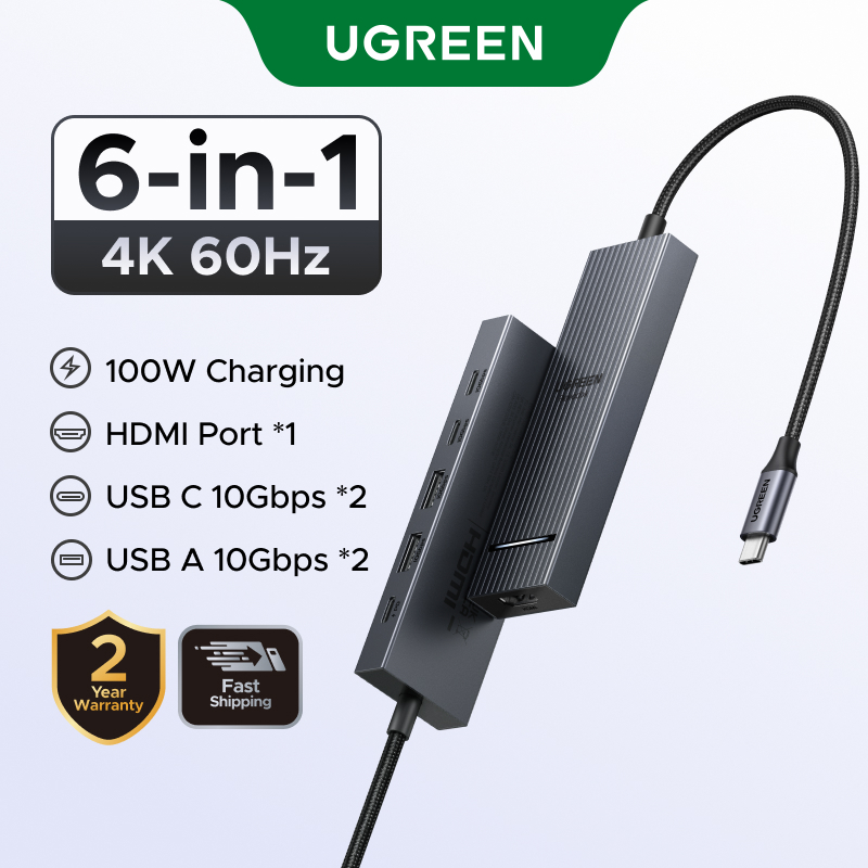 UGREEN 4K60hz 6-IN-1USB-C Estação De Acoplamento Multifuncional USB3.2 Gen2 10 Gbps Para iPad Air M2 2024 MacBook Pro em Oferta na Shopee