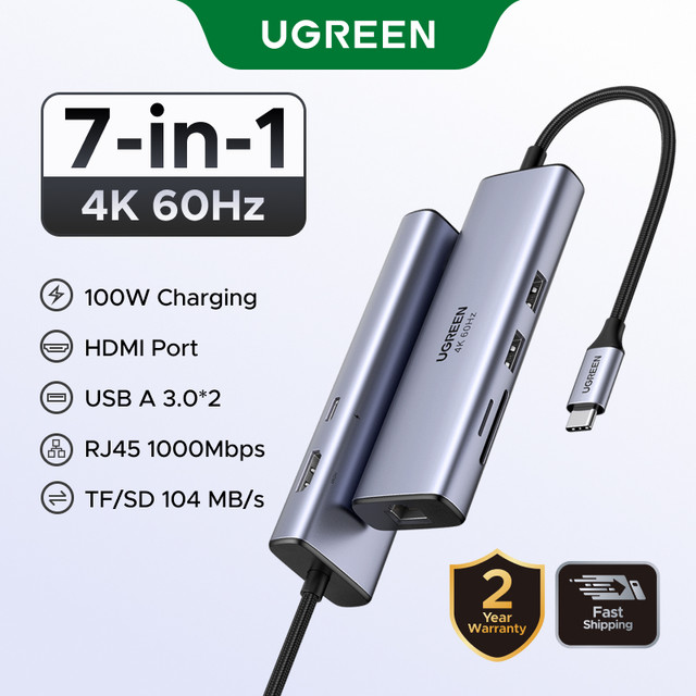 UGREEN USB C HUB 4K 60Hz Para HDMI 2.0 RJ45 3.0 PD Adaptador Alumínio MacBook Pro Air Surface 7 Samsung S22