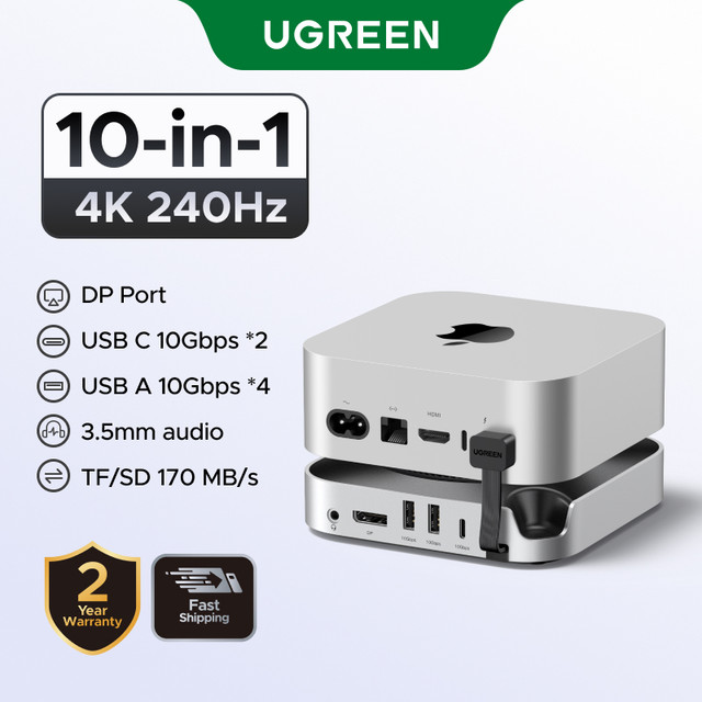 UGREEN 10Gbps 4K @ 240Hz 2xUSB-C Para DP 1xUSB 3.2 Gen2 10Gbps 4xUSB-A 3.2 10Gbps HUB 1xSD & TF 1xM . 2 Nvme 1x3.5MM Mul