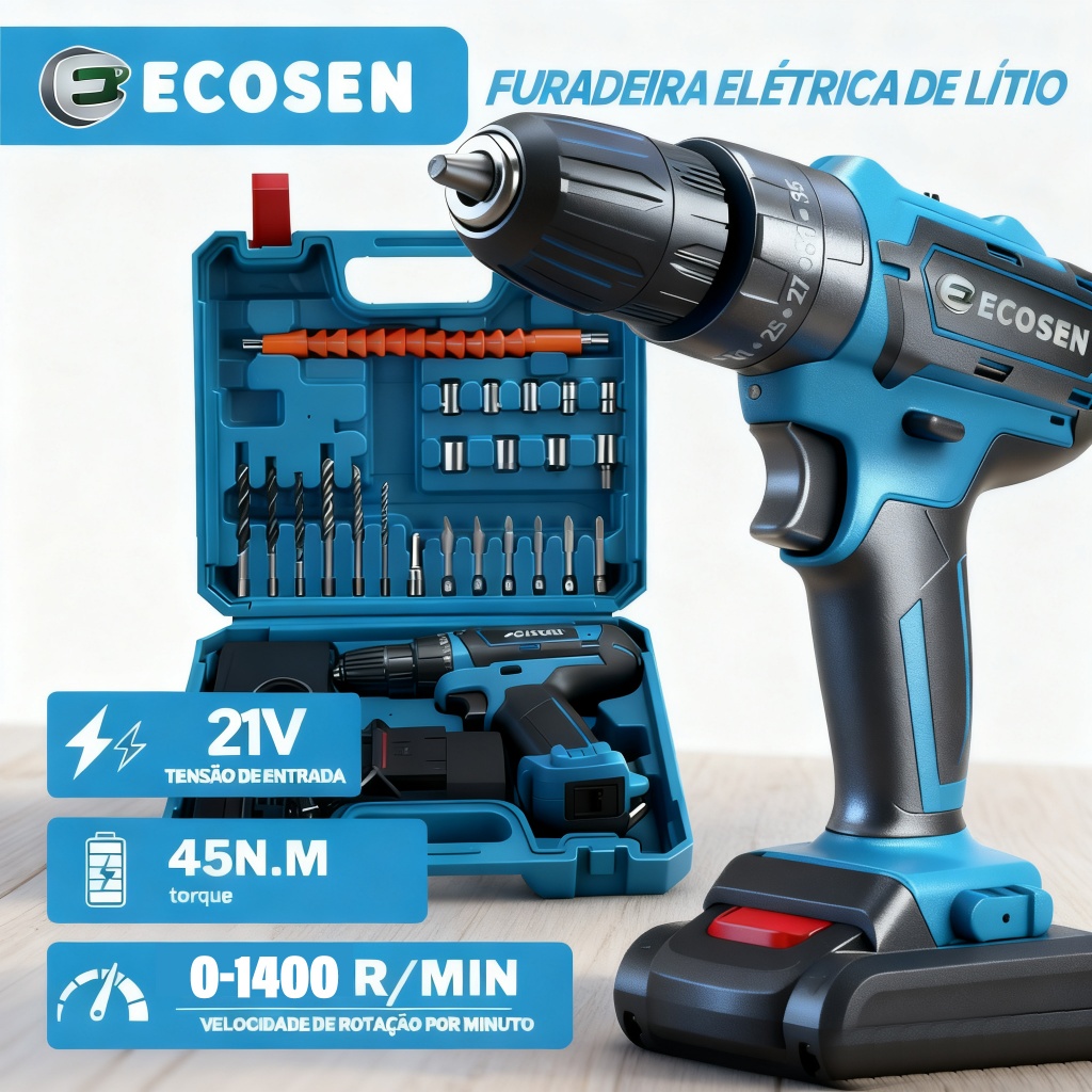 Parafusadeira/Furadeira  21V 6500MAH 110V-220v  2 12V baterias em Oferta na Shopee