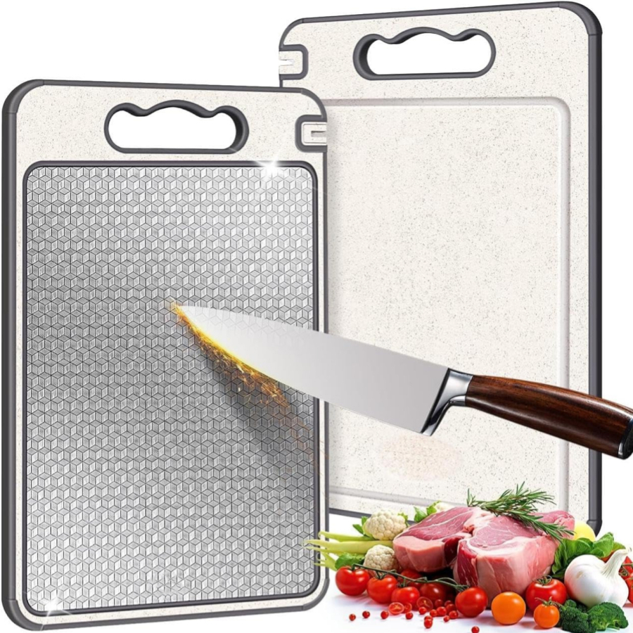 Tábua de Corte Dupla Face Premium de Titânio - Aço Inox de Grau Alimentício para Cozinha e Jantar em Oferta na Shopee