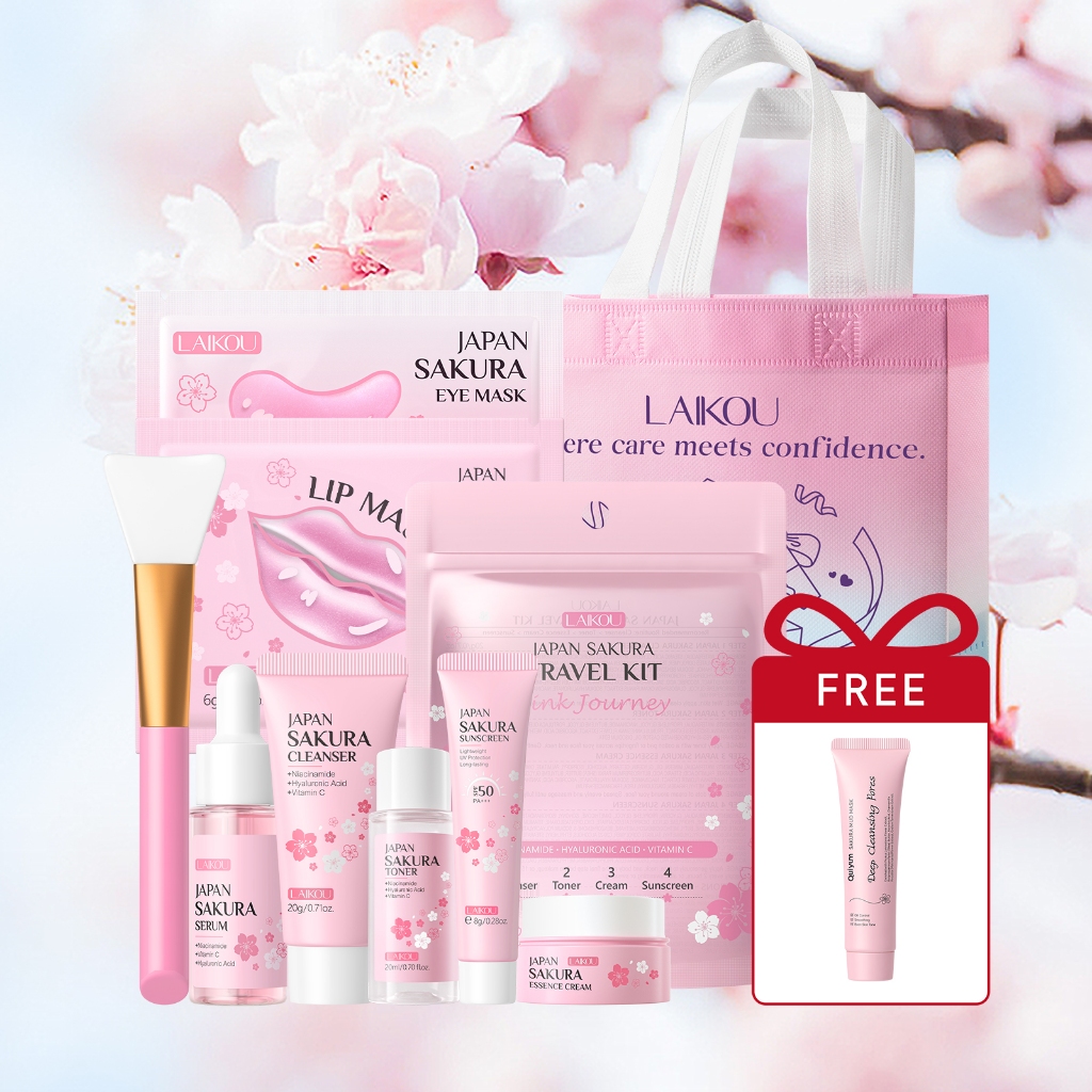 LAIKOU Sakura Travel Skincare Set Kit 7 Em 1-Hidratação Intensa E Brilho Para Meninas , Mulheres , Cuidados Com A Pele ,
