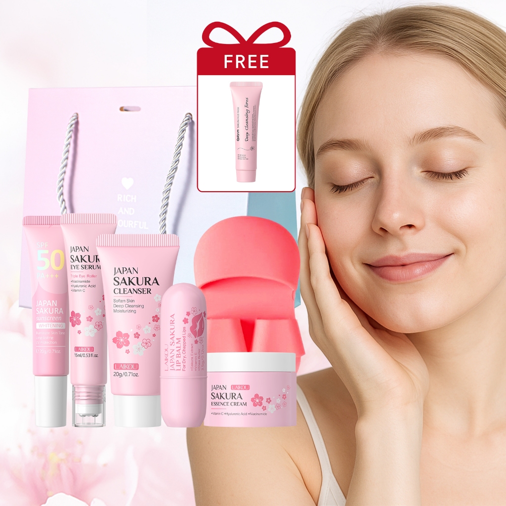 [Kit Inicial] Conjunto Completo De Rotina Para Cuidados Com A Pele Sakura LAIKOU-Hidrata , Protege E Ilumina Protetor So