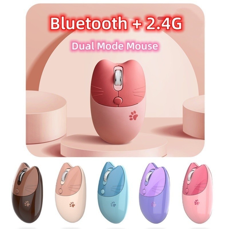 Rato sem fio silencioso de 3 modos Cute Cat Bluetooth Mause Ratos portáteis ultrafinos para laptop PC Tablet em Oferta na Shopee