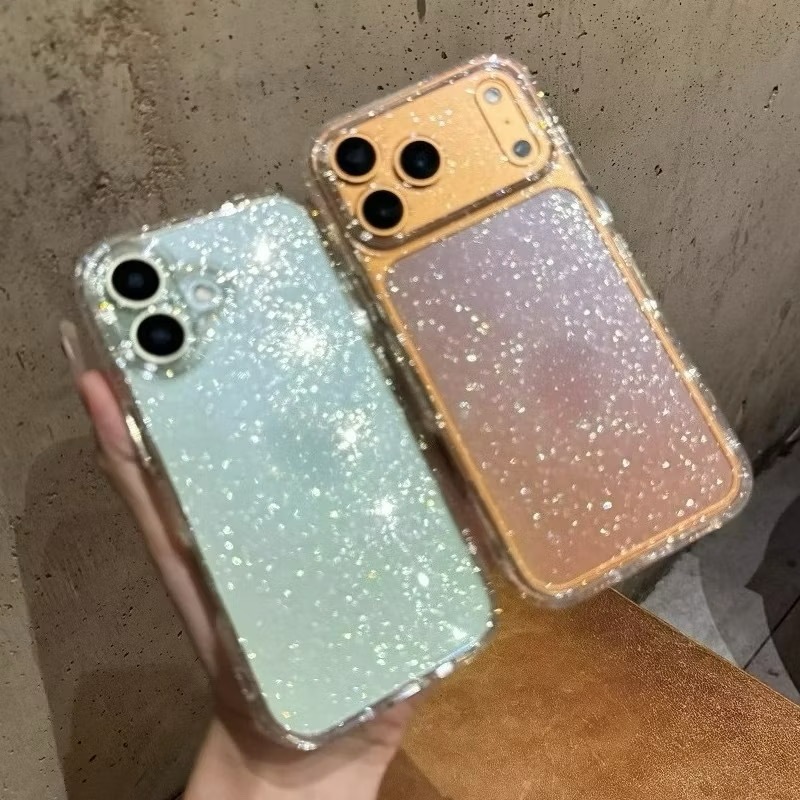 Capa de telefone transparente transparente adequada para iPhone 17 16 15 Pro Max 11 13 Pro Max 14 12 Luxo piscando galva em Oferta na Shopee