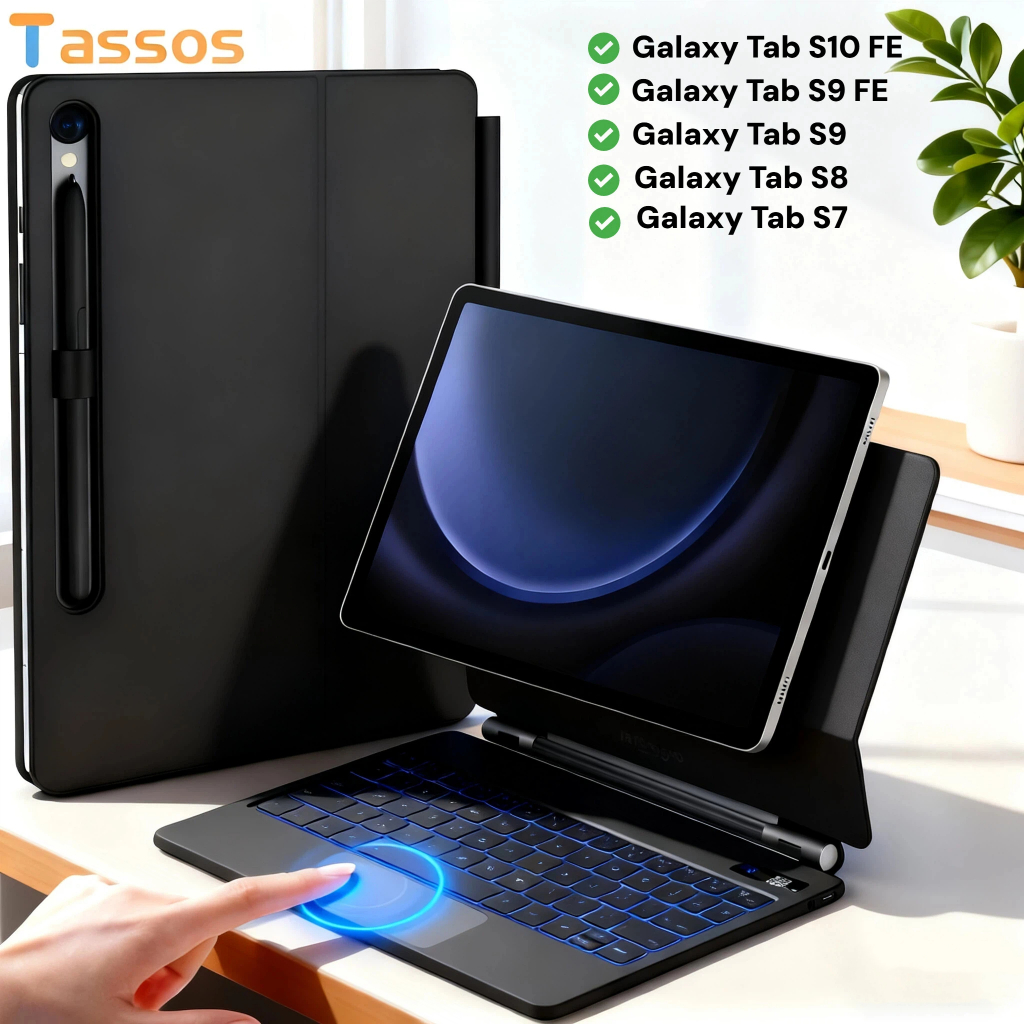 TASSOS Teclado Mágico Para Samsung Galaxy Tab S10FE/S9FE/S9/8/7 11'' Luz De Fundo De 7Cores+Trackpad(Tablet Não Incluso)