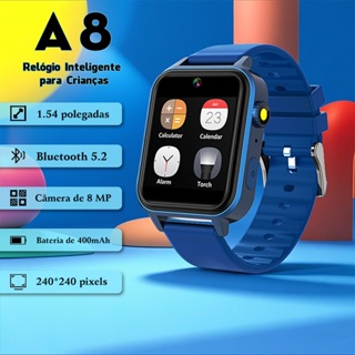 Relógio Inteligente Infantil A8 - Câmera p/ Fotos e Vídeos, Contador de Passos, Alarme, Pulseira de Silicone Macia em Oferta na Shopee