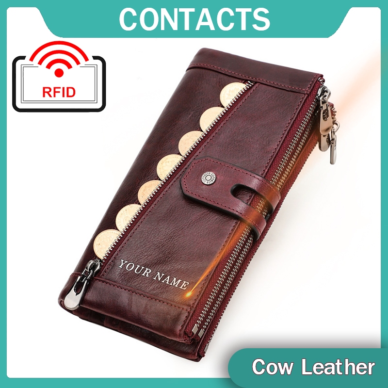 Carteira Longa Feminina De Couro Genuíno CONTACT'S Com Nome Gravado Grátis RFID Para Presente De Aniversário