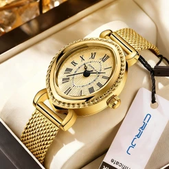 CRRJU Relógio Feminino De Luxo Retrô Com Algarismos Romanos , Moda Requintada , À Prova D'água , De Quartzo 5031 X