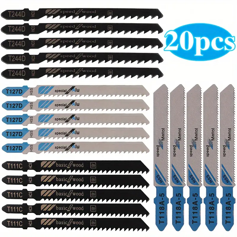 20 peças Conjunto universal de lâminas de serra tico-tico para madeira, plástico e metal em Oferta na Shopee