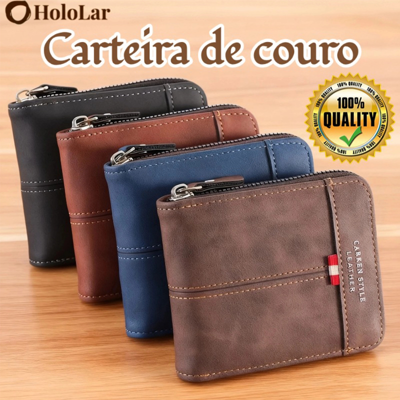Carteira Masculina De Zíper Porta Cartão Moeda Preta Marrom Azul Presentes para Homens-HL