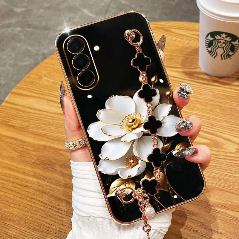 Capa VRQR Para Samsung Galaxy A17 5G Buquê Branco De Telefone Anti-Queda Com Pulseira De Grama Da Sorte em Oferta na Shopee