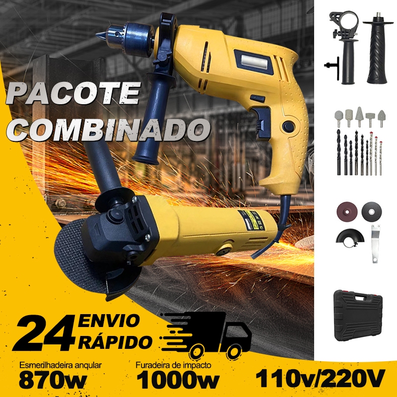 110v Kit Multi Ferramentas 2 em 1 Furadeira/Esmerilhadeira Multifunções Acessórios Gratuitos