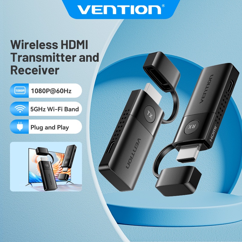 Vention Transmissor e Receptor HDMI Wireless 1080P@60Hz Extensor HDMI Portátil 5GHz Adaptador HDMI para Laptop PC até