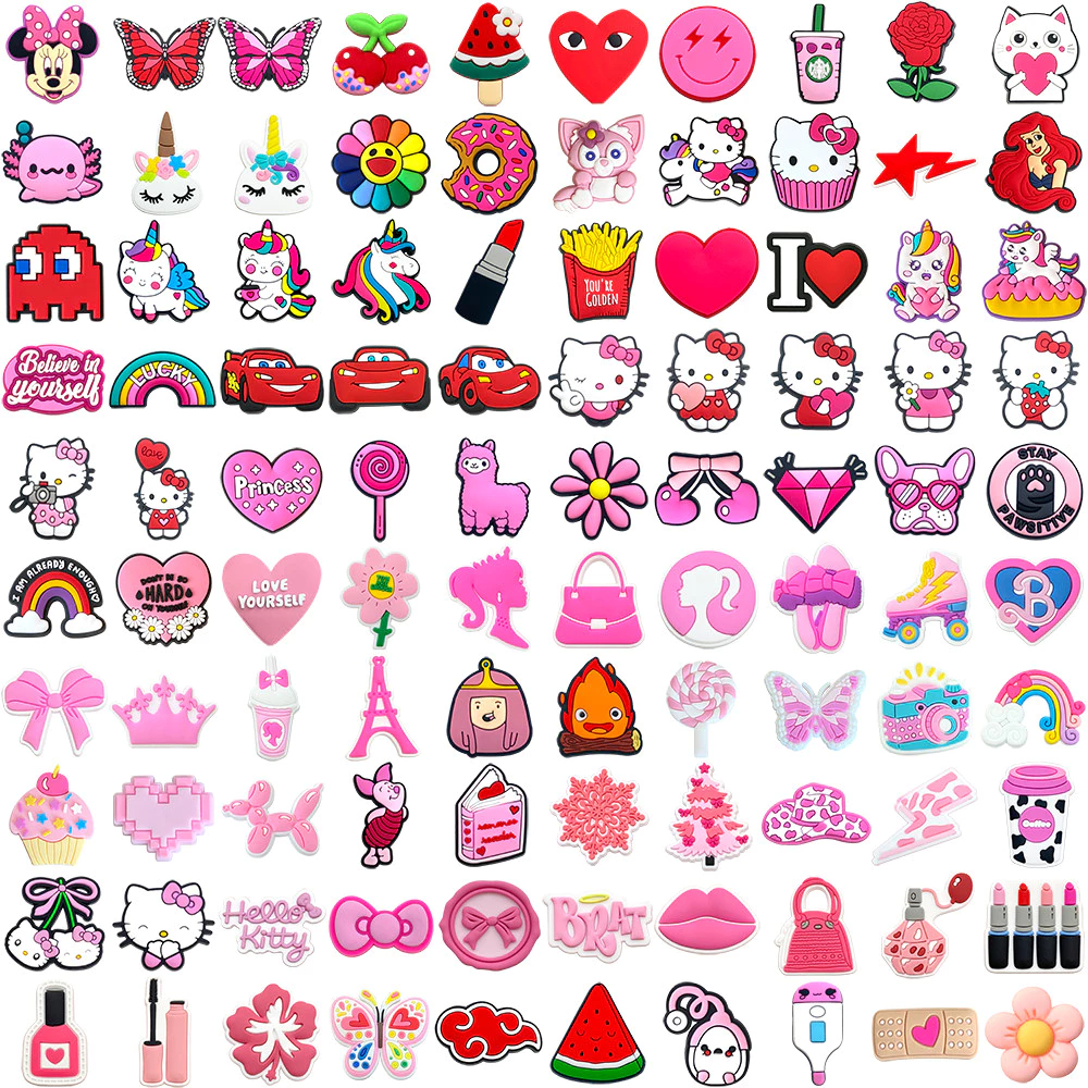 Quente 1 Pçs Série Rosa Sapatos Encantos DIY Tamancos Sapato Aceessories Sandálias Pinos Chinelos Decoração Crianças Pre