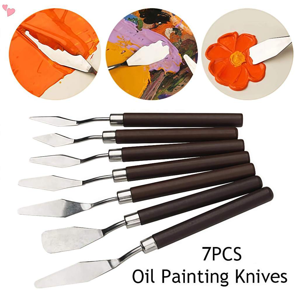 7Pcs Conjunto Faca Para Pintura A Óleo De Arte Em Aço Inoxidável Ferramentas De Desenho De Espátula Artista Bolos