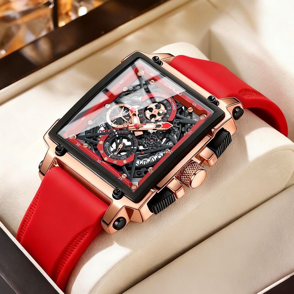 CRRJU Luminous Display Movimento Quartzo À Prova D'água Relógio Multifuncional Masculino 2312