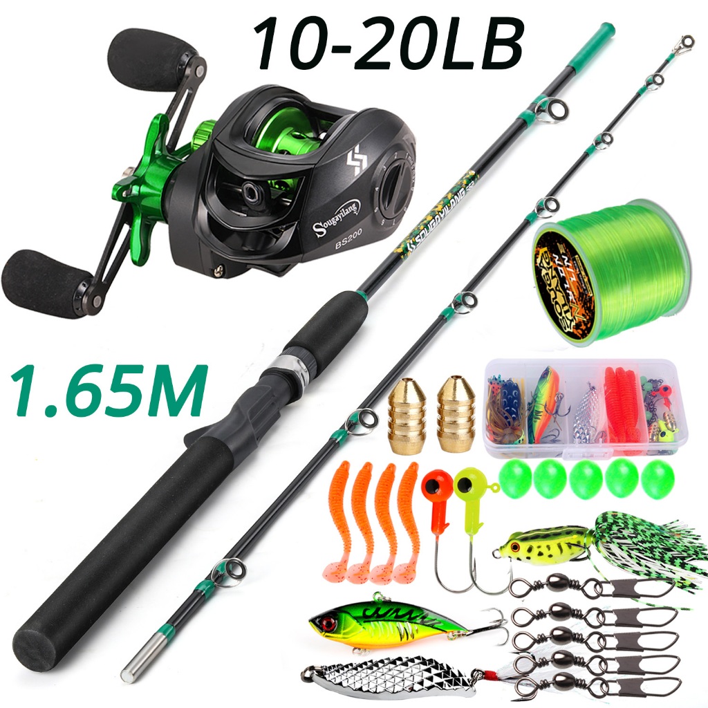 Sougayilang 1.65M Vara De Pesca Sólida Carretel Linha Isca Conjunto Completo 10-20LB 7.2 : 1 Arrasto Máximo 15kg