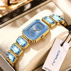 CRRJU Relógio Feminino Luxuoso Quadrado Com Pulseira De Safira Retrô Fashion De Quartzo 5050 X
