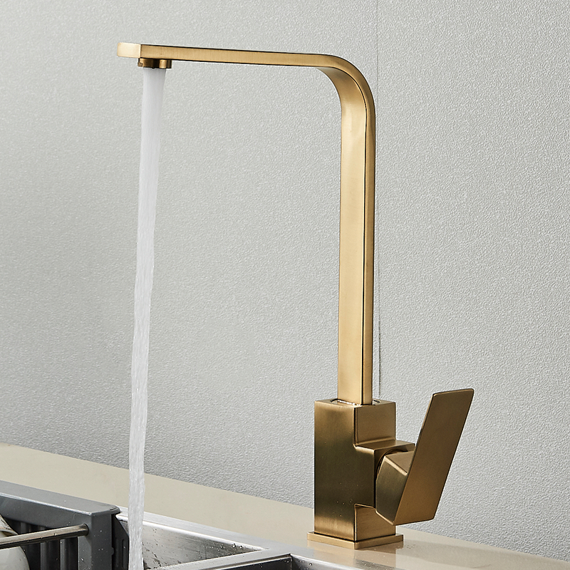 Torneira De Cozinha Quadrada Ouro Escovado Quente E Frio Rotação De 360 Graus Misturador Deck Montado Água em Oferta na Shopee
