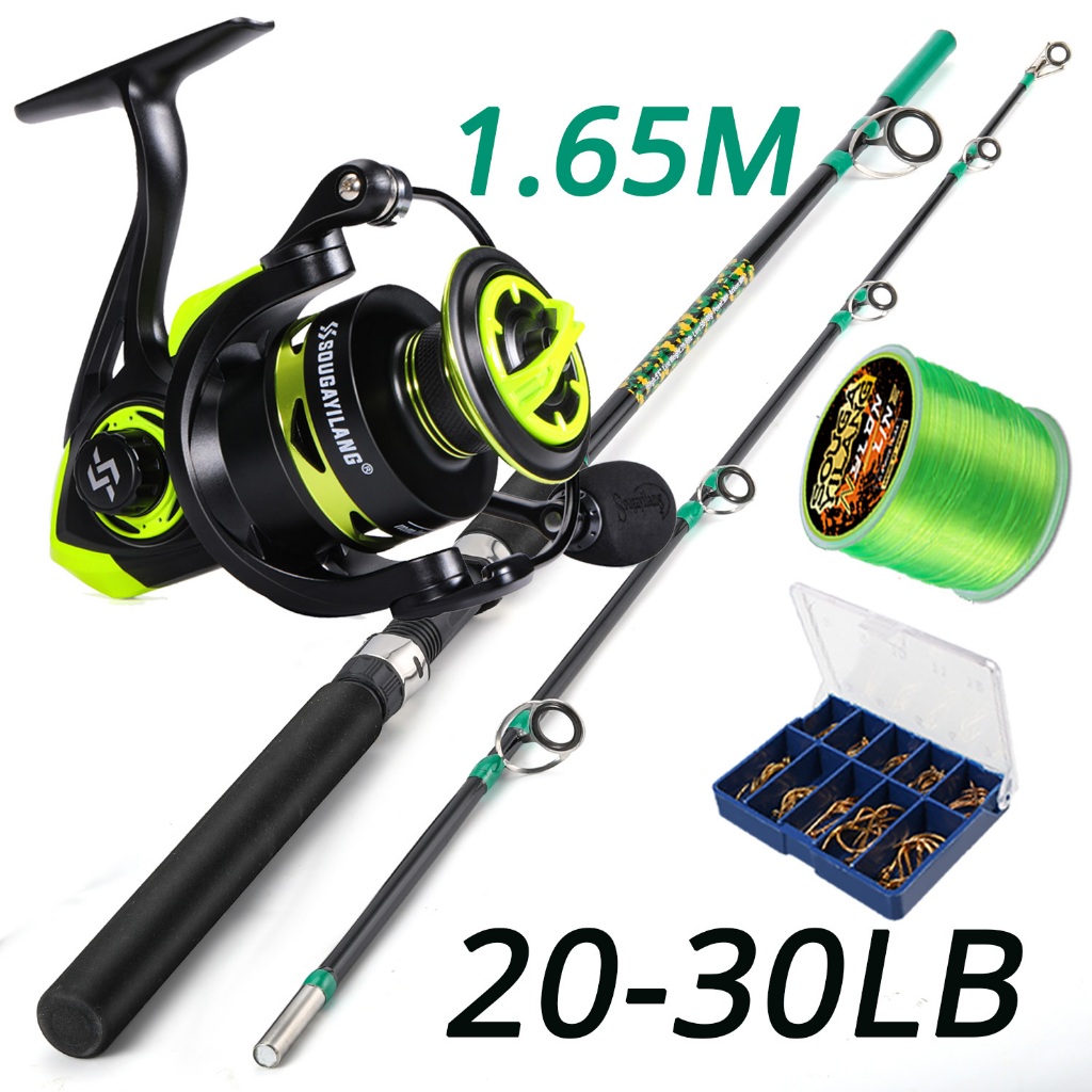 Sougayilang 1.65m Sólido 2 Seções Vara De Pesca Carretel Linha Conjunto Completo Fibra De Carbono 1000-5000 Série