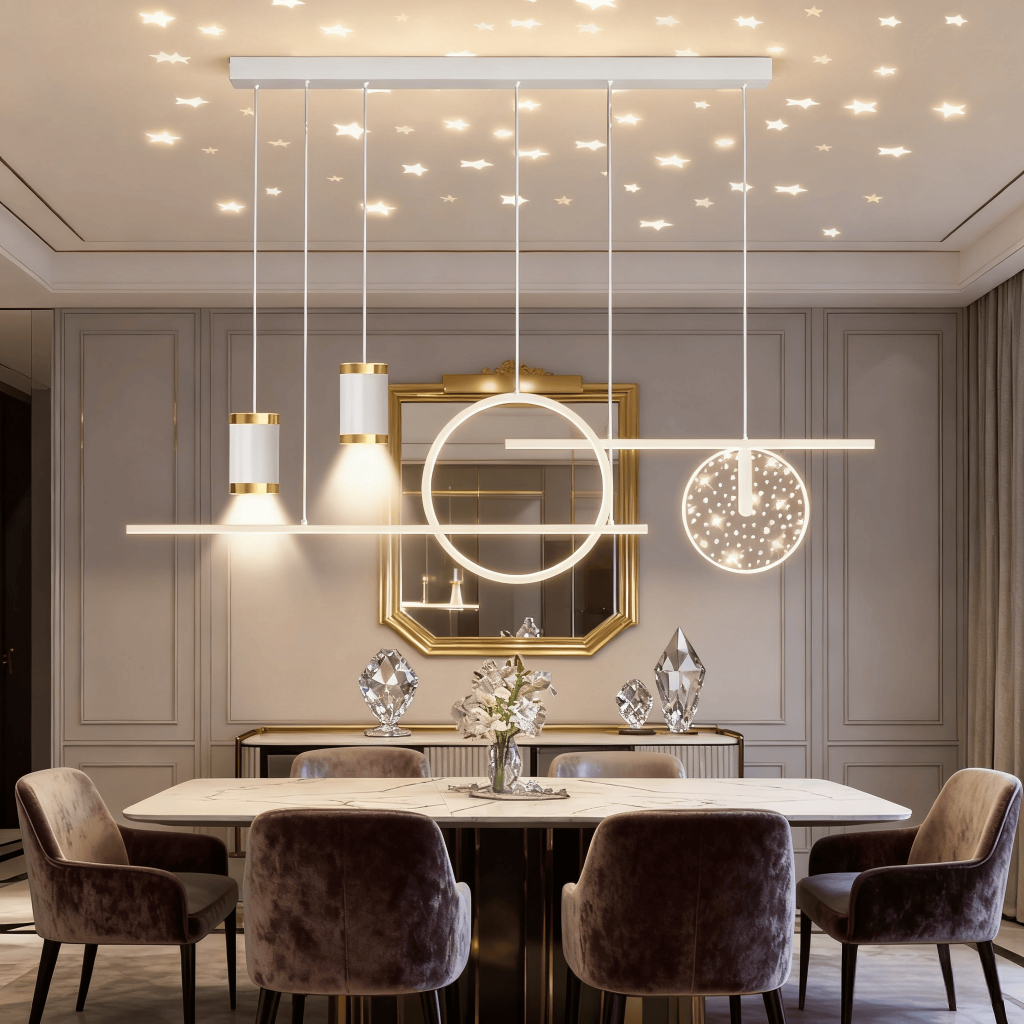 Promoção Lustre De Teto Com Controle Remoto Céu Estrelado 3 Cores Sala De Jantar Luxo Dupla Tensão Projetor Luz 110-220v