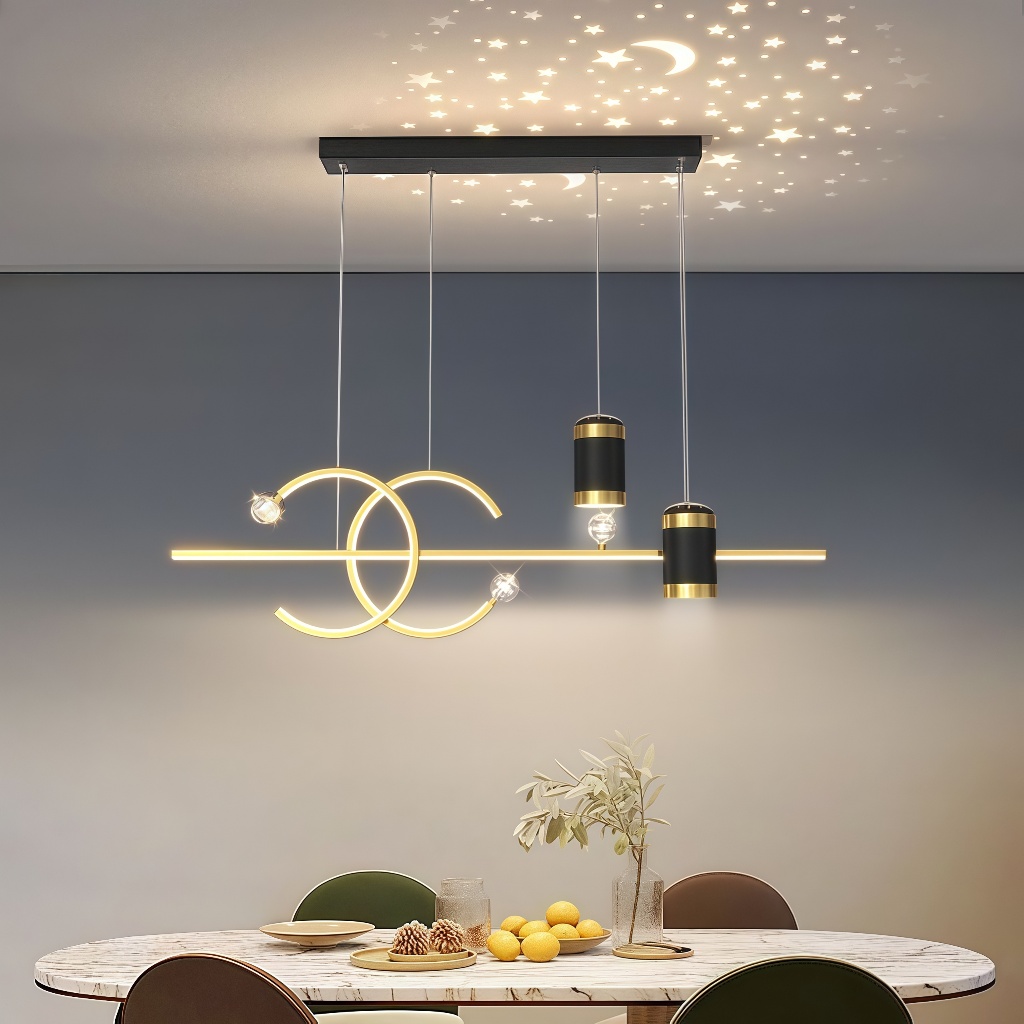 Lustre De Teto Com Controle Remoto Céu Estrelado 3 Cores Sala De Jantar Luxo Dupla Tensão Projetor Luz