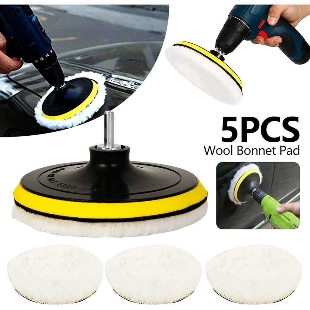 Kit Almofada de Polimento de Lã 125mm com Velcro - 5 Peças para Polidor Automotivo