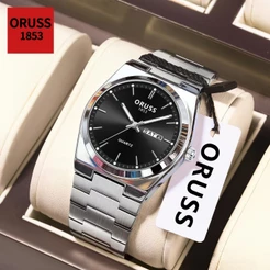 ORUSS Original Masculino Aço Inoxidável Luxo Luminoso Calendário Duplo À Prova D 'Água Prata Moda Relógio Negócios Versã