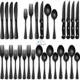 24 Peças Talheres Preto de Aço Inox Garfo Colher Faca Colher De Mesa