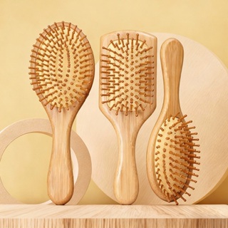Escova De Cabelo De Bambu Natural: Cerdas De Bambu, Antiestática, Antifrizz E Desembaraçante em Oferta na Shopee