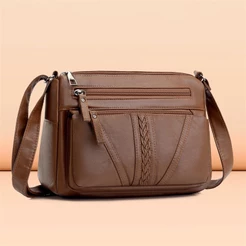 Nova Bolsa De Ombro Feminina Moda Listra Couro PU Macio Pequeno Muitos Bolsos