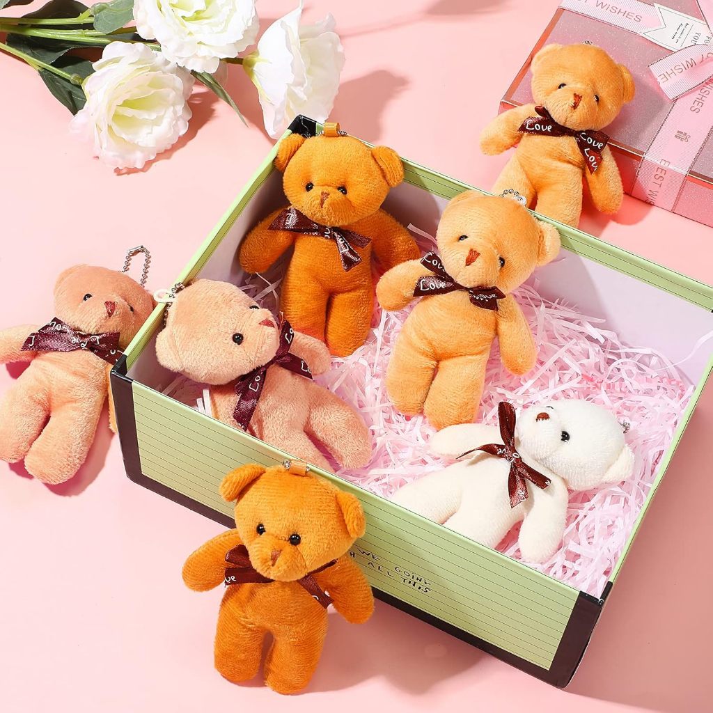 Detalhes do Kit De 12 Chaveiros Com Pingente De Ursinho De Pelúcia , Pequeno , Cor Aleatória