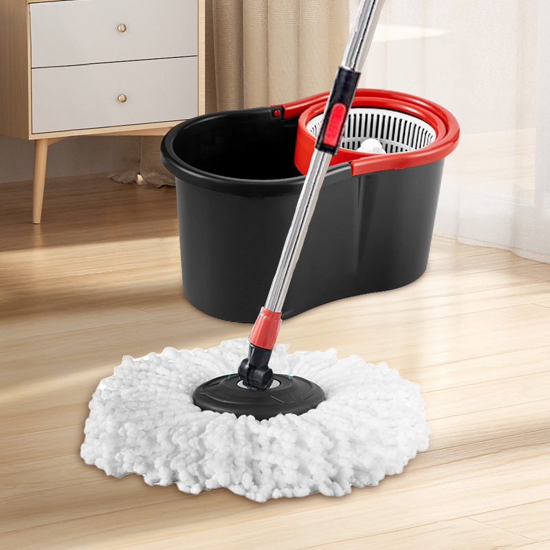 Mop Desaguador Automático，com Bbalde de Esfregão Giratório Ajustável em 360° e 2 Recargas de Microfibra