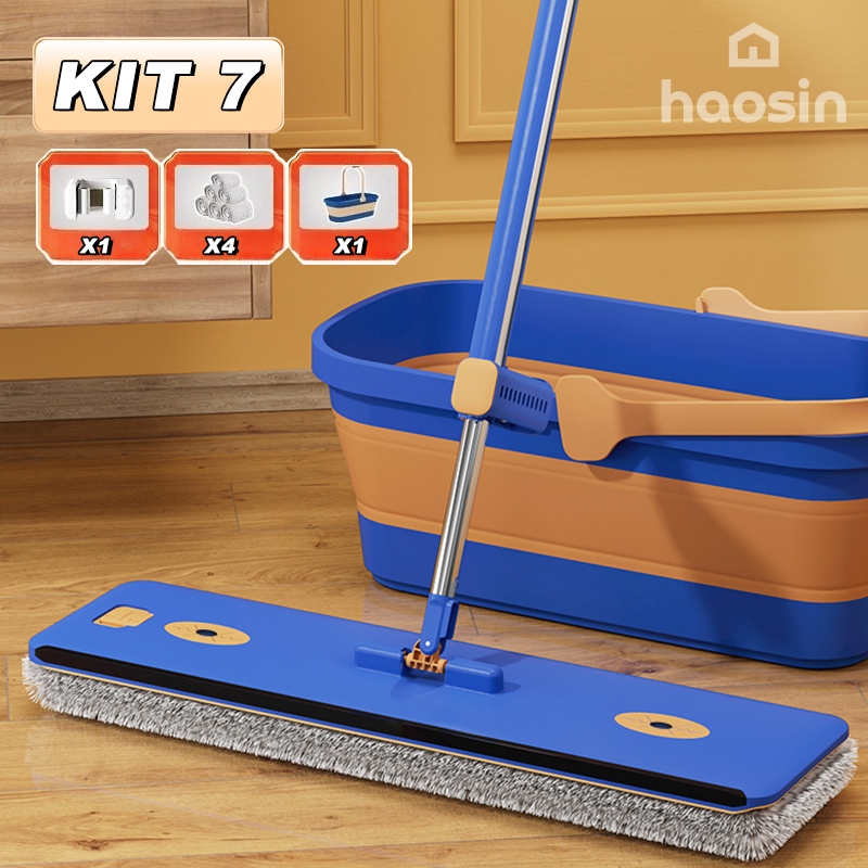 haosin KIT 7 Conjunto De Esfregão E Balde Dobrável De Microfibra Com Raspador De Desaguamento mop Esfregão Plano
