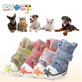 QYPET 4 Pçs/Lote Pet Pentagrama Sapatos De Lona Cães Gatos Esportes Ao Ar Livre Antiderrapante Confortável Ajustável Mod em Oferta na Shopee