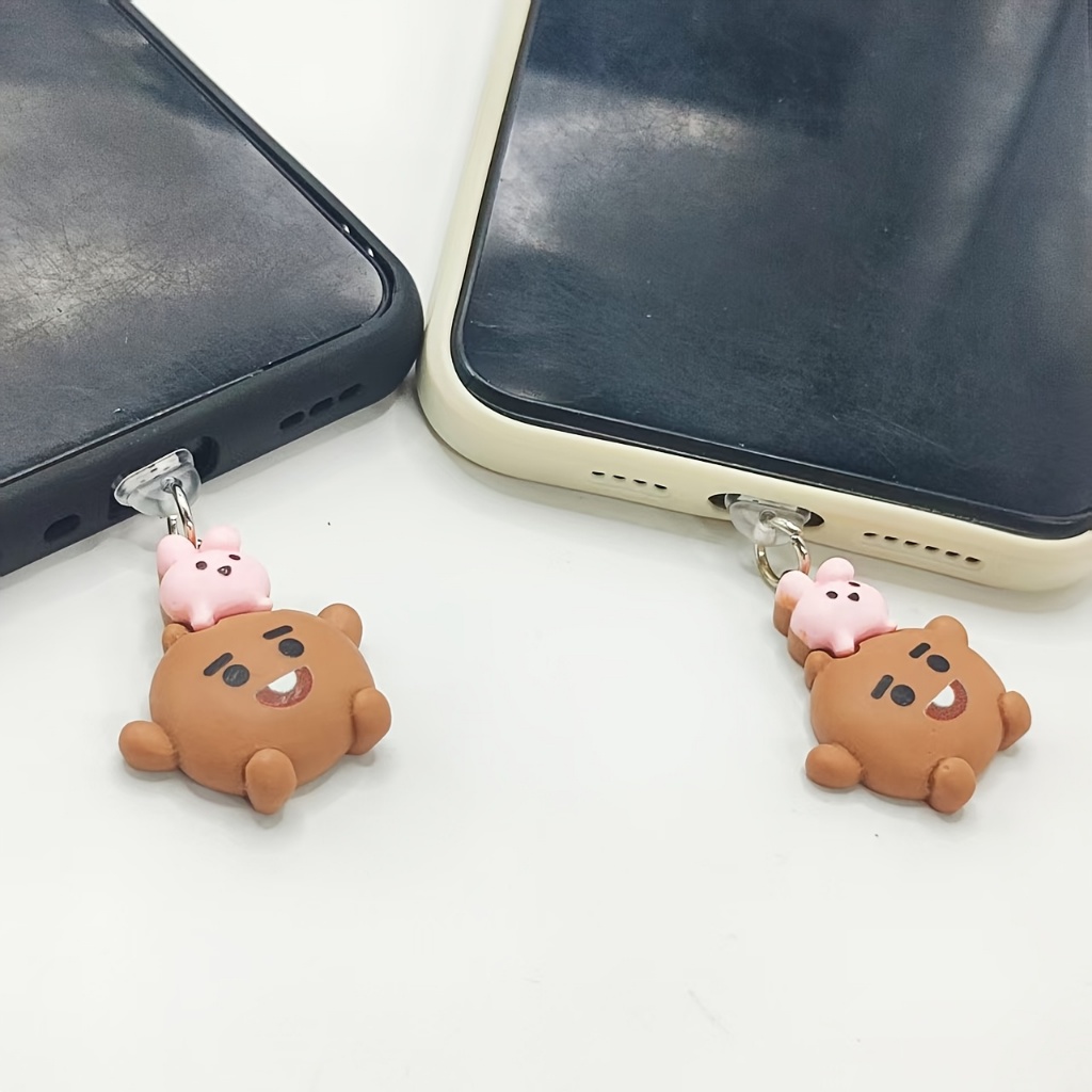 Plugue anti-poeira para celular, faça você mesmo, resina, orelha de coelho fofa, pingente pequeno, decoração de celular,
