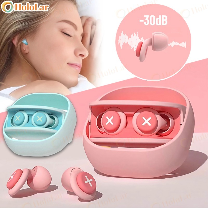 Imagem Tampões Auriculares De Silicone Isolamento Acústico Redução De Ruído Com Esponja Macia Protetor Auricular-HL