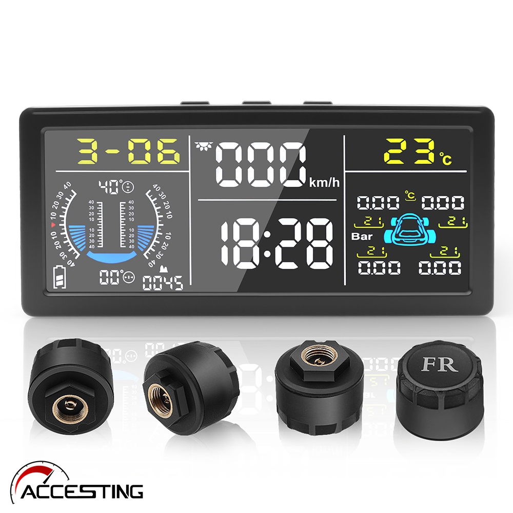 Monitor De Alarme De Pressão De Pneu De Carro TPMS , Solar De Segurança , Aviso Digital De Temperatura Com 4 Sensores Ex