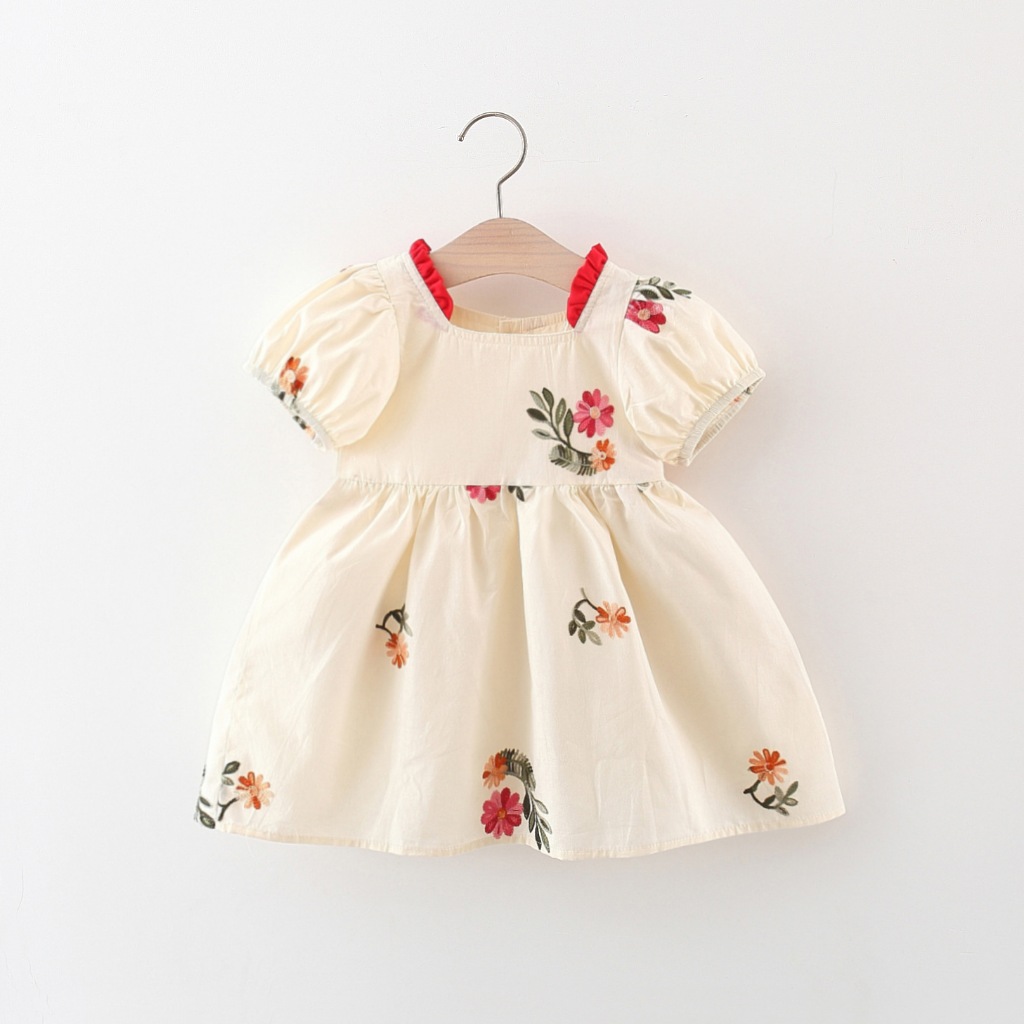 Verão Nova Flor Bordado Bebê Menina Vestido , Doce E Macio Roupas Infantis Adequadas Para Bebês De 9 Meses A 3 Anos De I