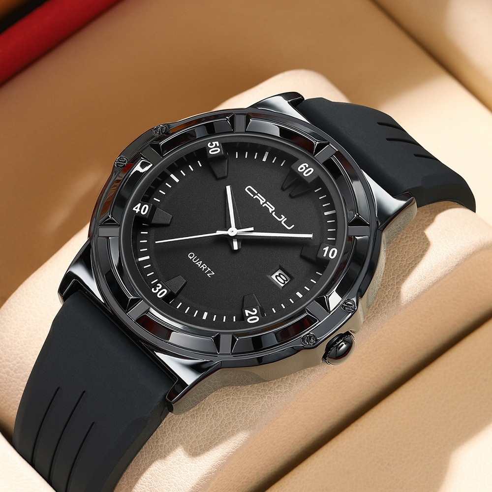 Relógio Masculino CRRJU Marca Genuína Moda Pulseira De Silicone À Prova D'água Quartzo Analógico Estilo Esportivo Minima