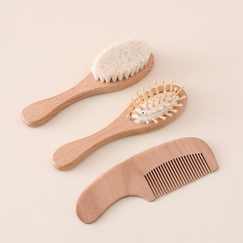 Conjunto De Escova E Pente De Cabelo Para Bebês , De Madeira Natural Recém-Nascidos Com Cerdas Macias De Cabra , Kit De