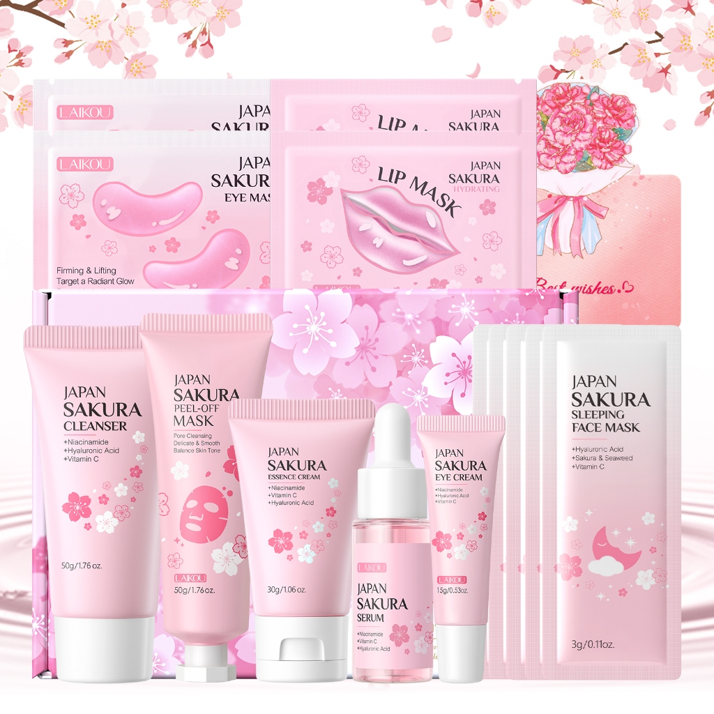 LAIKOU Japão Sakura Blooming Radiance : Kit Multifuncional De Cuidados Com A Pele , Beatuy Para Presente Feminino Menina