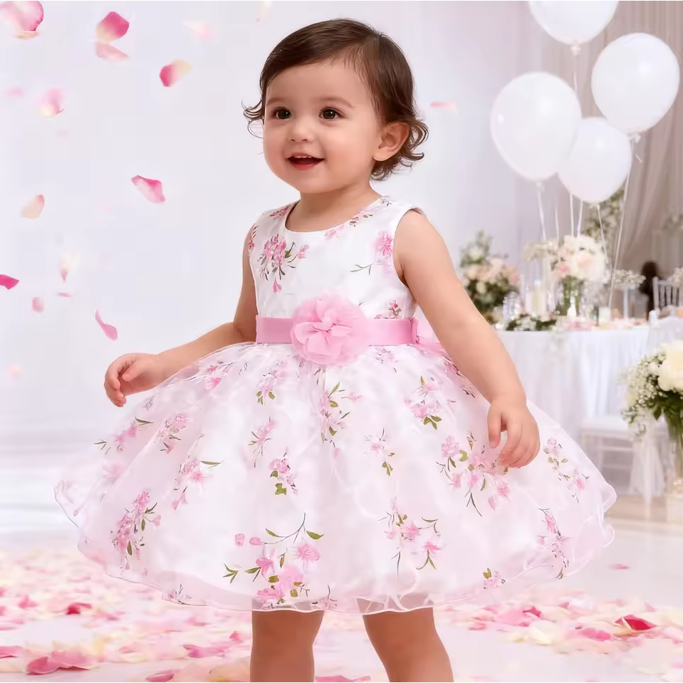 Vestido Infantil Florido com Laço para Festas – Branco e Rosa em Oferta na Shopee