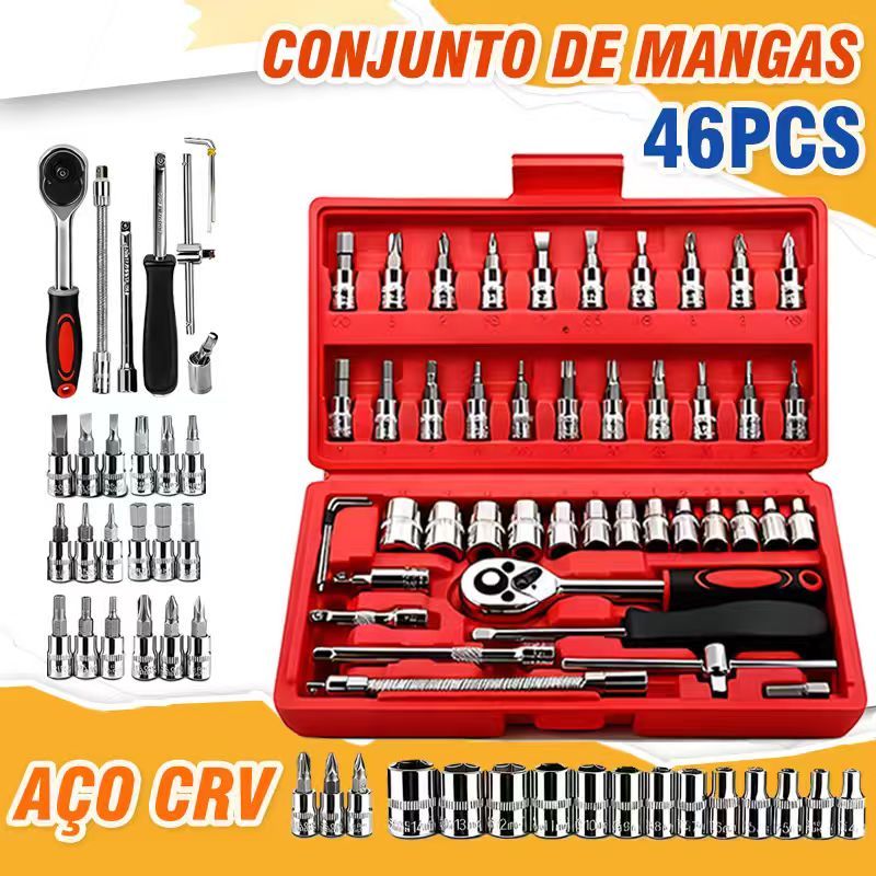 kit De Soquete De 46 Chaves , Catraca Reversível Com Maleta De Transporte , Caixa De Ferramentas